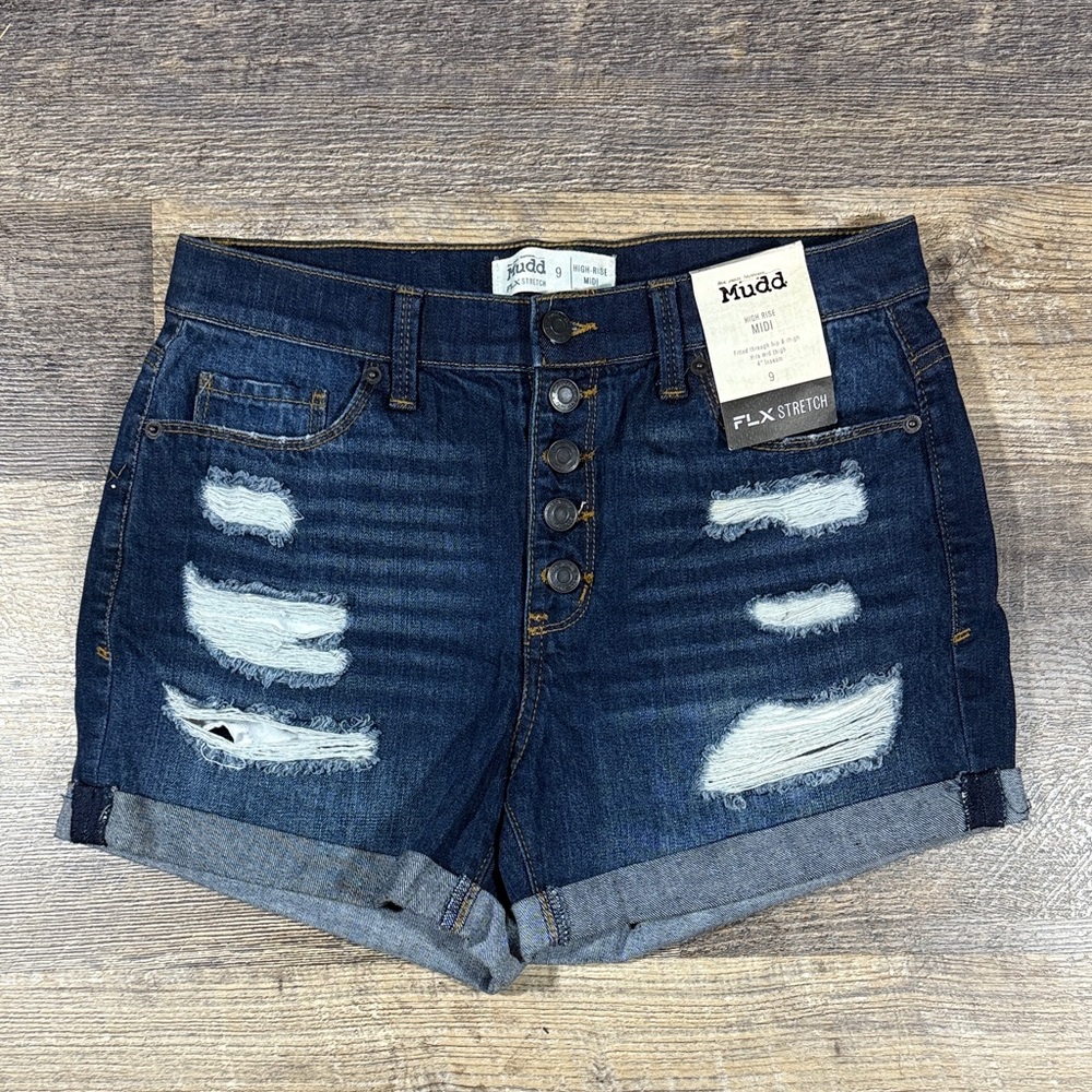Mudd Dark Blue Ripped Jean Shorts NWTS